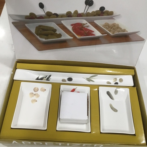 Tabletops Gallery 5 Pc Appetizer Ceramic Bamboo Tray NEW Serving Set Italian - Picture 3 of 10